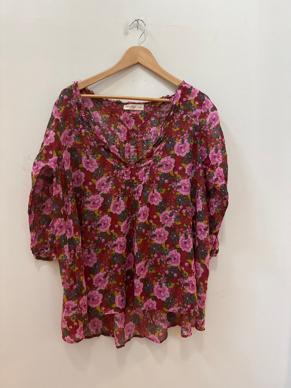 Natural Life Floral Tunic Blouse Top Lightweight Beachy Boho Lagenlook Size L/XL